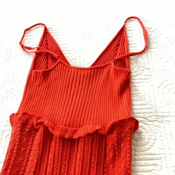 House Of Harlow 1960 Red Knit Maxi Dress With Ruffle Detail & Flared Hem Size S - Picture 13 of 13